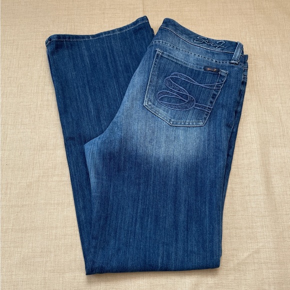 Seven Medium Blue Med Rise Whiskered Flared Jeans - Picture 2 of 16